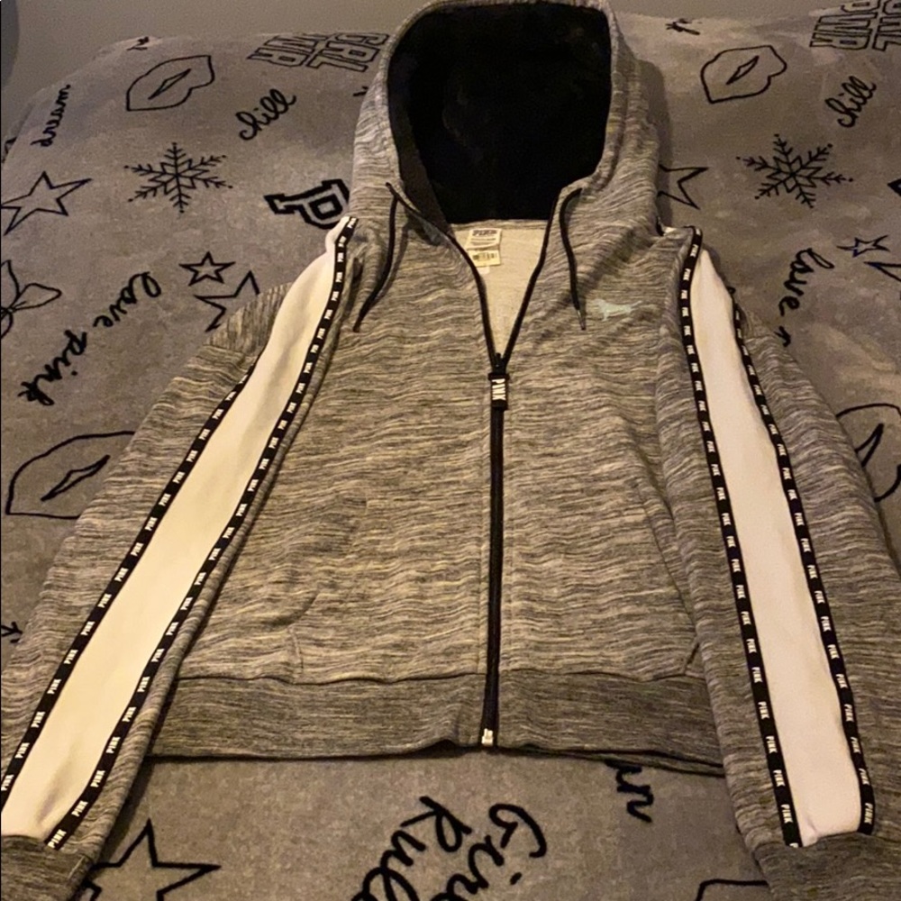 Victoria’s Secret pink fur bling full zip hoodie.